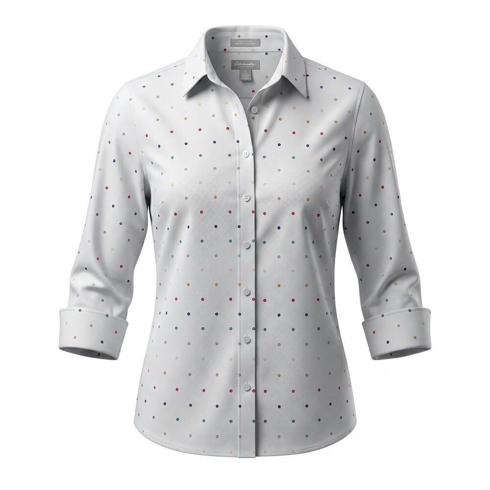 Chico’s No Iron Chic Stretch Embroidered Polka Dot Button Up Shirt Women’s 1
